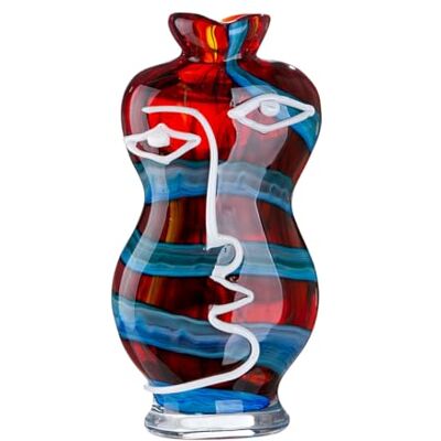 Glas Art Gesichtsvase Franco Glas Motiv Gesichtsmotiv blau rot Höhe 34cm x Breite 17cm handbemalt Glas Art Gesichtsvase Franco Glas Motiv Gesichtsmotiv blau rot Höhe 34cm x Breite 17cm handbemalt