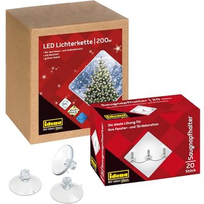 Idena 90214 LED Lichterkette mit 200 LEDs in Gold-Gelb mit Timer, 29,9 m, inkl. 20 Saugnäpfen mit Schlitz zur Befestigung, für Außen & Innen, als Party Deko, Weihnachtsdeko Idena 90214 LED Lichterkette mit 200 LEDs in Gold-Gelb mit Timer, 29,9 m, inkl. 20 Saugnäpfen mit Schlitz zur Befestigung, für Außen & Innen, als Party Deko, Weihnachtsdeko