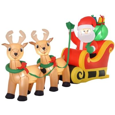 HOMCOM 240 cm Aufblasbarer Weihnachtsmann auf Schlitten mit Schneemann Rentier Weihnachtsdekoration, Integrierte LED-Lichter, Weihnachtsdeko, für Weihnachten Garten Rasen Außenbereich HOMCOM 240 cm Aufblasbarer Weihnachtsmann auf Schlitten mit Schneemann Rentier Weihnachtsdekoration, Integrierte LED-Lichter, Weihnachtsdeko, für Weihnachten Garten Rasen Außenbereich
