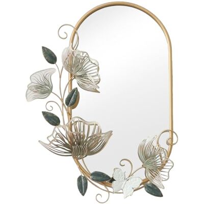 DRW Wandspiegel aus Metall mit Blumen und Schmetterlingen in Gold, 7,5 x 58 x 81 cm DRW Wandspiegel aus Metall mit Blumen und Schmetterlingen in Gold, 7,5 x 58 x 81 cm