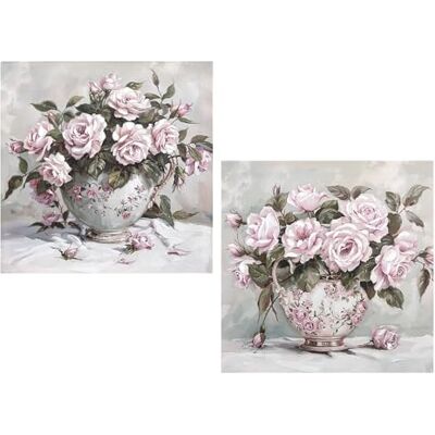 DRW Leinwandbild, Vase mit Blumen, handbemalt, in Rosa und Grün, 40 x 3,5 x 40 cm DRW Leinwandbild, Vase mit Blumen, handbemalt, in Rosa und Grün, 40 x 3,5 x 40 cm