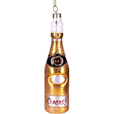 BRUBAKER Cheers! Champagner-Flasche Gold Handbemalte Weihnachtskugel Mundgeblasener Christbaumschmuck aus Glas Figuren lustig Deko Anhänger Baumkugel 15 cm BRUBAKER Cheers! Champagner-Flasche Gold Handbemalte Weihnachtskugel Mundgeblasener Christbaumschmuck aus Glas Figuren lustig Deko Anhänger Baumkugel 15 cm