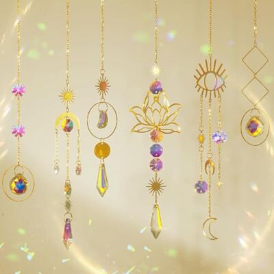 nuyikaso 6 Stück Sonnenfänger Kristall Windspiel Fenster Anhänger Lotus Mond Stern Regenbogen Kristalle Deko Fensterdeko Hängend für Haus Garten Weihnachten Tag Party Hochzeit Geschenke Goldene nuyikaso 6 Stück Sonnenfänger Kristall Windspiel Fenster Anhänger Lotus Mond Stern Regenbogen Kristalle Deko Fensterdeko Hängend für Haus Garten Weihnachten Tag Party Hochzeit Geschenke Goldene