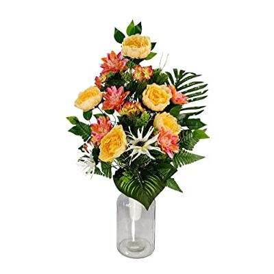 DRW Künstliche Blumenzentrum für Friedhof, Kirchen, Hochzeit, Blumenzentrum für die Heiligen, Rot, Orange und Gelb (Vase 65 x 40) DRW Künstliche Blumenzentrum für Friedhof, Kirchen, Hochzeit, Blumenzentrum für die Heiligen, Rot, Orange und Gelb (Vase 65 x 40)