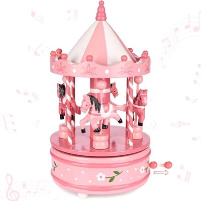 BRUBAKER Spieluhr aus Holz Nostalgisches Karussell mit Pferden Melodie: Jingle Bells 24 cm Spieldose Dekoration für Weihnachten Weihnachtsdeko Musik Box Rosa BRUBAKER Spieluhr aus Holz Nostalgisches Karussell mit Pferden Melodie: Jingle Bells 24 cm Spieldose Dekoration für Weihnachten Weihnachtsdeko Musik Box Rosa