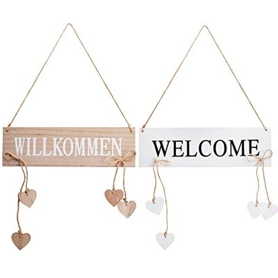 com-four ® 2x Türanhänger "Willkommen" und "Welcome" mit hängenden Herzen Türschilder aus Holz zum Aufhängen Aufhänger zur Frühlingszeit Ostern und Sommer Holz-Deko-Schild com-four ® 2x Türanhänger "Willkommen" und "Welcome" mit hängenden Herzen Türschilder aus Holz zum Aufhängen Aufhänger zur Frühlingszeit Ostern und Sommer Holz-Deko-Schild