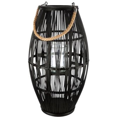 GILDE Windlicht Yantai aus Bambus Schwarz Höhe 60cm x Ø 32cm Kegelform mit Henkel GILDE Windlicht Yantai aus Bambus Schwarz Höhe 60cm x Ø 32cm Kegelform mit Henkel