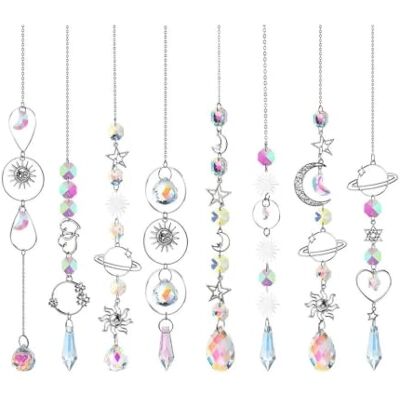 CSSHNL SonnenfäNger Kristall 8 Stück Planeten-Galaxie-Kristall-Windspiel Sonne Mond Stern Suncatcher Anhänger Set hängende Ornament for Hausgarten Dekor CSSHNL SonnenfäNger Kristall 8 Stück Planeten-Galaxie-Kristall-Windspiel Sonne Mond Stern Suncatcher Anhänger Set hängende Ornament for Hausgarten Dekor