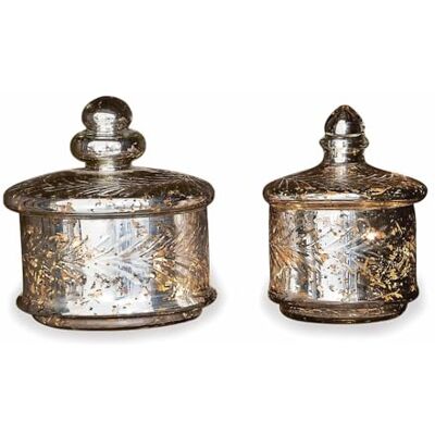 Loberon Glasdose 2er Set Elexa, antiksilber Angeschliffene Oberfläche, Zwiebelturm-Knäufe, Antik wirkende Bauersilber-Art Loberon Glasdose 2er Set Elexa, antiksilber Angeschliffene Oberfläche, Zwiebelturm-Knäufe, Antik wirkende Bauersilber-Art