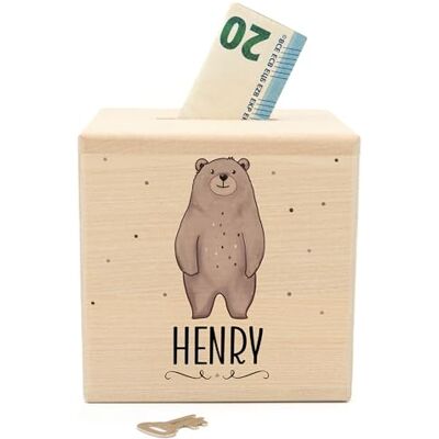 Muckelmeister Spardose Kinder Personalisiert mit Namen aus Holz Bär 10x10x10cm, Spardose mit Schloss und Schlüssel, Nikolaus Geschenk Kinder Weihnachten, originelle Geschenke zur Geburt Muckelmeister Spardose Kinder Personalisiert mit Namen aus Holz Bär 10x10x10cm, Spardose mit Schloss und Schlüssel, Nikolaus Geschenk Kinder Weihnachten, originelle Geschenke zur Geburt