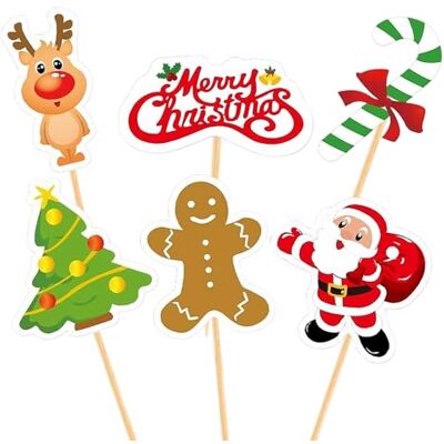 RIBSUQA 48 Stück Weihnachten Cupcake Toppers Picks, Kuchen Deko, Frohe Weihnachten Zahnstocher Fahnen für Kuchen Dekorationen, Feier, Partys und Urlaub, 6 Designs RIBSUQA 48 Stück Weihnachten Cupcake Toppers Picks, Kuchen Deko, Frohe Weihnachten Zahnstocher Fahnen für Kuchen Dekorationen, Feier, Partys und Urlaub, 6 Designs