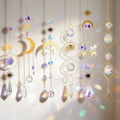 Zaxiva Sonnenfänger Kristall Windspiel, 6 Stück Kristalle Anhänger Deko, Gold Mond Stern Regenbogen Kristalle Anhänger, Fensterdeko Hängend für Haus Garten Weihnachten Tag Party Hochzeit Dekoration Zaxiva Sonnenfänger Kristall Windspiel, 6 Stück Kristalle Anhänger Deko, Gold Mond Stern Regenbogen Kristalle Anhänger, Fensterdeko Hängend für Haus Garten Weihnachten Tag Party Hochzeit Dekoration