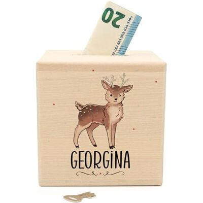 Muckelmeister Spardose Kinder Personalisiert mit Namen aus Holz REH 10x10x10cm, Spardose mit Schloss und Schlüssel, Nikolaus Geschenk Kinder Weihnachten, originelle Geschenke zur Geburt Muckelmeister Spardose Kinder Personalisiert mit Namen aus Holz REH 10x10x10cm, Spardose mit Schloss und Schlüssel, Nikolaus Geschenk Kinder Weihnachten, originelle Geschenke zur Geburt