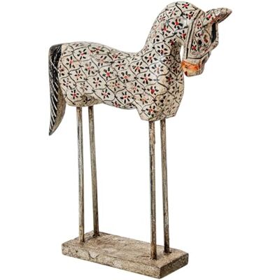 DRW Pferdefigur aus Holz und Metallbeine in Weiß und Grün, 27 x 8 x 40 cm DRW Pferdefigur aus Holz und Metallbeine in Weiß und Grün, 27 x 8 x 40 cm