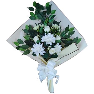 DRW Blumenstrauß für Friedhof, künstliche Blumen mit Vase, 78 x 63 x 20 cm, Beige DRW Blumenstrauß für Friedhof, künstliche Blumen mit Vase, 78 x 63 x 20 cm, Beige