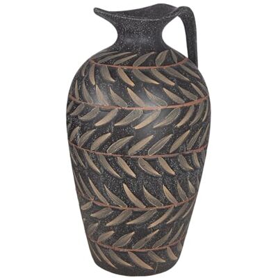 GILDE Krug/Vase Oliva grün/schwarz Keramik gewischte sandige Oberfläche Höhe 36 cm x Ø 20 cm GILDE Krug/Vase Oliva grün/schwarz Keramik gewischte sandige Oberfläche Höhe 36 cm x Ø 20 cm