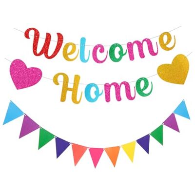 HDGSAFD 1 Stück „Welcome Home“-Banner, 1 Stück Bunter Wimpel, Hängende Dekoration, Glitzernde Flagge, „Welcome Home“-Dekorationsgirlande, Heimdekoration, Einweihungsfeier, Geschenk-Party-Dekoration HDGSAFD 1 Stück „Welcome Home“-Banner, 1 Stück Bunter Wimpel, Hängende Dekoration, Glitzernde Flagge, „Welcome Home“-Dekorationsgirlande, Heimdekoration, Einweihungsfeier, Geschenk-Party-Dekoration
