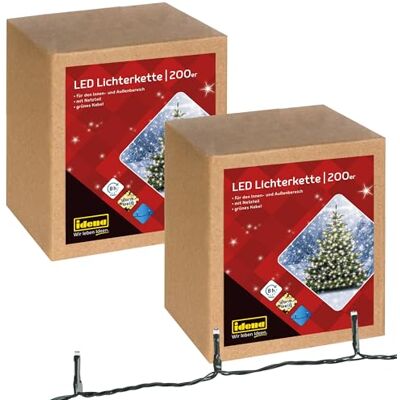 Idena 31869-2 2 Stück LED Lichterkette mit 200 LEDs in Gold-Gelb, für Außen & Innen, mit 8 Stunden Timer Funktion und Transformator, ca. 29,9 m lang, als Party Deko, Weihnachtsdeko Idena 31869-2 2 Stück LED Lichterkette mit 200 LEDs in Gold-Gelb, für Außen & Innen, mit 8 Stunden Timer Funktion und Transformator, ca. 29,9 m lang, als Party Deko, Weihnachtsdeko