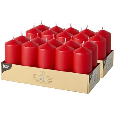 PAPSTAR Stumpenkerzen Ø 40 mm, 90 mm rot, (17918), 10 Stück (2 Packungen Rot) PAPSTAR Stumpenkerzen Ø 40 mm, 90 mm rot, (17918), 10 Stück (2 Packungen Rot)