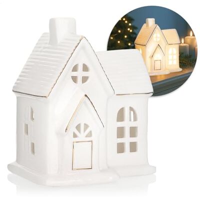 com-four ® LED-Haus aus Porzellan, batteriebetriebenes Leuchthaus weißes glänzendes Deko-Lichthäuschen für Winter und Weihnachtsdekoration com-four ® LED-Haus aus Porzellan, batteriebetriebenes Leuchthaus weißes glänzendes Deko-Lichthäuschen für Winter und Weihnachtsdekoration
