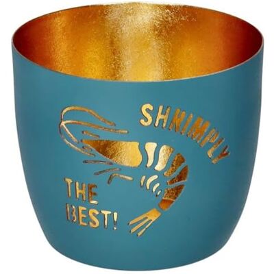 Gift Company Windlicht, Teelichthalter Madras Motiv: Shrimply the Best!, Farbe: Powder Blue/Gold Maße: (ØxH) 10 x 8,5 cm Gift Company Windlicht, Teelichthalter Madras Motiv: Shrimply the Best!, Farbe: Powder Blue/Gold Maße: (ØxH) 10 x 8,5 cm