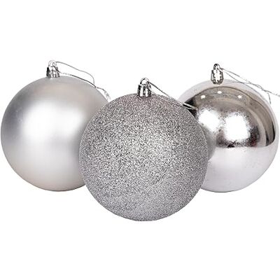 SHATCHI 10 cm/3 Stück Weihnachtskugeln, bruchsicher, silberfarben, Weihnachtsbaumschmuck, Kugel, Ornamente, Kugeln, Weihnachtsdekoration, Urlaubsdekoration, glänzend, matt, glitzernd SHATCHI 10 cm/3 Stück Weihnachtskugeln, bruchsicher, silberfarben, Weihnachtsbaumschmuck, Kugel, Ornamente, Kugeln, Weihnachtsdekoration, Urlaubsdekoration, glänzend, matt, glitzernd