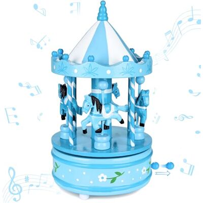 BRUBAKER Spieluhr aus Holz Nostalgisches Karussell mit Pferden Melodie: Jingle Bells 24 cm Spieldose Dekoration für Weihnachten Weihnachtsdeko Musik Box Blau BRUBAKER Spieluhr aus Holz Nostalgisches Karussell mit Pferden Melodie: Jingle Bells 24 cm Spieldose Dekoration für Weihnachten Weihnachtsdeko Musik Box Blau