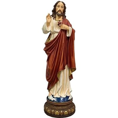 DRW Heilige Figur Jesus Herz Holz Stil Handbemalt Harz 100 cm DRW Heilige Figur Jesus Herz Holz Stil Handbemalt Harz 100 cm