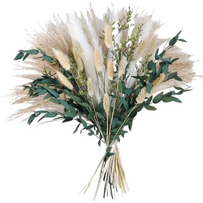 Zhixan 65 Stück Trockenblumen Pampasgras Deko, Wohnzimmer Hochzeit Schlafzimmer Trockenblumenstrauß Boho Stil, Tischdeko, Home Decoration, Basteln Deko Blumen, Kunstblumen Zhixan 65 Stück Trockenblumen Pampasgras Deko, Wohnzimmer Hochzeit Schlafzimmer Trockenblumenstrauß Boho Stil, Tischdeko, Home Decoration, Basteln Deko Blumen, Kunstblumen