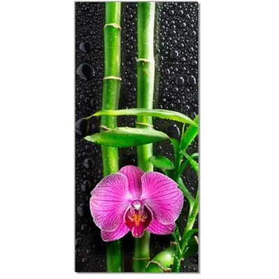 Wallario Selbstklebende Türtapete Bambus und Pinke Orchidee auf schwarzem Glas mit Regentropfen Türposter 93 x 205 cm Abwischbar, rückstandsfrei zu entfernen Wallario Selbstklebende Türtapete Bambus und Pinke Orchidee auf schwarzem Glas mit Regentropfen Türposter 93 x 205 cm Abwischbar, rückstandsfrei zu entfernen