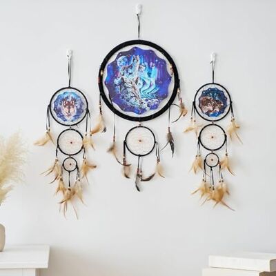 Remorlet Remorelt Wolf Traumfänger Schlafzimmer Wanddekoration Weihnachten Home Decoration Raumzubehör Feder Dekoration Einzigartiger Home Craft Wall Pendant (DC03 13inch Set 3 Wolves) Remorlet Remorelt Wolf Traumfänger Schlafzimmer Wanddekoration Weihnachten Home Decoration Raumzubehör Feder Dekoration Einzigartiger Home Craft Wall Pendant (DC03 13inch Set 3 Wolves)