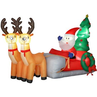 Outsunny 216 cm Aufblasbarer Weihnachtsmann auf Schlitten mit 2 Rentier Weihnachtsbaum, Aufblasbare Weihnachtsdeko, Eingebaute LED-Lichter, Weihnachtsdekoration, für Rasen Hof Garten Outsunny 216 cm Aufblasbarer Weihnachtsmann auf Schlitten mit 2 Rentier Weihnachtsbaum, Aufblasbare Weihnachtsdeko, Eingebaute LED-Lichter, Weihnachtsdekoration, für Rasen Hof Garten