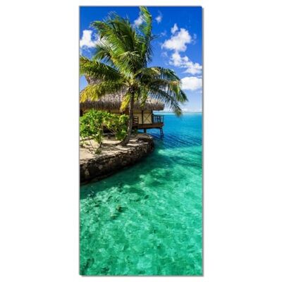 Wallario Selbstklebende Türtapete Karibisches Meer – Einsame Hütte unter Palmen Türposter 93 x 205 cm Abwischbar, rückstandsfrei zu entfernen Wallario Selbstklebende Türtapete Karibisches Meer – Einsame Hütte unter Palmen Türposter 93 x 205 cm Abwischbar, rückstandsfrei zu entfernen