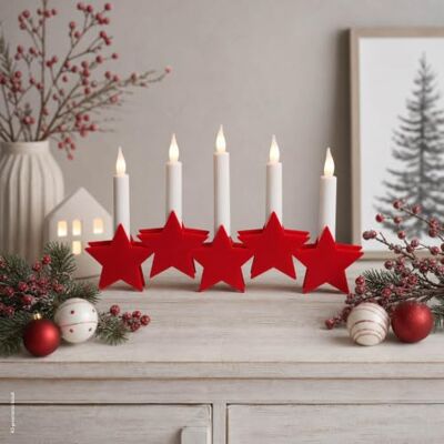 hellum LED Schwibbogen rot, 5 Kerzen & Sterne, 27x16cm, Batterie, innen Lichterbogen rot Batterie (3xAA nicht inkl.), LED warmweiß mit Kunststoffsternen, Weihnachten, Adventsleuchter rot 150919 hellum LED Schwibbogen rot, 5 Kerzen & Sterne, 27x16cm, Batterie, innen Lichterbogen rot Batterie (3xAA nicht inkl.), LED warmweiß mit Kunststoffsternen, Weihnachten, Adventsleuchter rot 150919