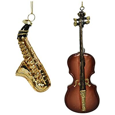 Decoris Christbaumschmuck Glas 12cm 2er Set Geige Saxophon Instrumente Weihnachtskugeln braun Decoris Christbaumschmuck Glas 12cm 2er Set Geige Saxophon Instrumente Weihnachtskugeln braun