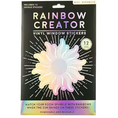 Gift Republic Rainbow Creator Fensteraufkleber, 12 Stück, holografische Vinyl-Sonnenfänger, abnehmbare Regenbogen-Maker-Abziehbilder für Zuhause, Schlafzimmer & Büro Gift Republic Rainbow Creator Fensteraufkleber, 12 Stück, holografische Vinyl-Sonnenfänger, abnehmbare Regenbogen-Maker-Abziehbilder für Zuhause, Schlafzimmer & Büro