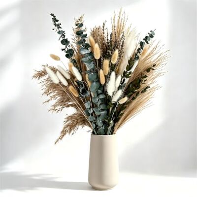 SUNXBUK 100 Stück Pampasgras 44cm, Trockenblumenstrauß mit Eukalyptus & Lavendel Natürliche getrocknete Blumen zum Basteln, Boho‑Deko für Wohnzimmer, Esszimmertisch & Hochzeit, perfekt für Heim‑ & Partydeko SUNXBUK 100 Stück Pampasgras 44cm, Trockenblumenstrauß mit Eukalyptus & Lavendel Natürliche getrocknete Blumen zum Basteln, Boho‑Deko für Wohnzimmer, Esszimmertisch & Hochzeit, perfekt für Heim‑ & Partydeko