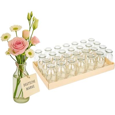NaDeco 32 kleine Glasvasen 10,5 cm, Minivasen Set, Tischdeko Hochzeit Ein Set deckt eine ganze Tafel ab — 32 Fläschchen von je 10,5 cm, als Vase wie als Kerzenhalter verwendbar NaDeco 32 kleine Glasvasen 10,5 cm, Minivasen Set, Tischdeko Hochzeit Ein Set deckt eine ganze Tafel ab — 32 Fläschchen von je 10,5 cm, als Vase wie als Kerzenhalter verwendbar
