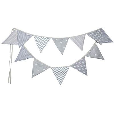 PREMYO Wimpelkette Kinderzimmer Unisex Stoff 12 Wimpel Girlande Beidseitig Babyzimmer Deko Grau PREMYO Wimpelkette Kinderzimmer Unisex Stoff 12 Wimpel Girlande Beidseitig Babyzimmer Deko Grau