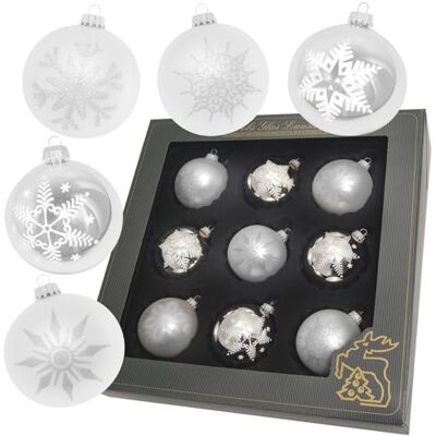 Krebs Glas Lauscha Weihnachtsdekoration/Christbaumschmuck aus Glas Weihnachtskugeln Glanz/Seidenmatt Farbe: Silber 9 Stück Größe: ca. 8 cm Krebs Glas Lauscha Weihnachtsdekoration/Christbaumschmuck aus Glas Weihnachtskugeln Glanz/Seidenmatt Farbe: Silber 9 Stück Größe: ca. 8 cm