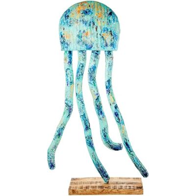 DRW Figur Einer Medusa aus Metall mit Holzsockel in Blau und Grün, 48 x 38 x 65 cm DRW Figur Einer Medusa aus Metall mit Holzsockel in Blau und Grün, 48 x 38 x 65 cm