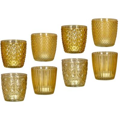 levandeo 8er Set Windlicht H7,5cm Glas Gelb Teelichthalter Kerzen Retro Kerze Kerzenhalter Tischdeko Deko levandeo 8er Set Windlicht H7,5cm Glas Gelb Teelichthalter Kerzen Retro Kerze Kerzenhalter Tischdeko Deko