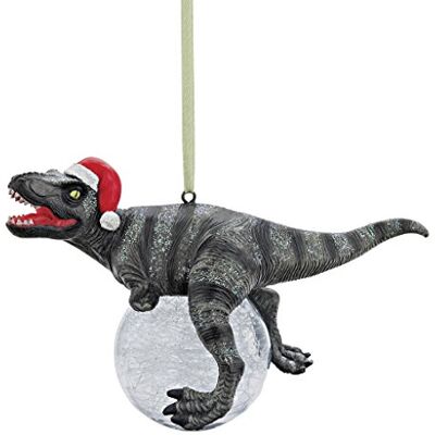 Design Toscano Dinosaurier-Figuren, Weihnachtsbaum Ornament, Blitzer die T Rex mit Sankt-Hut-Feiertags-Verzierung Design Toscano Dinosaurier-Figuren, Weihnachtsbaum Ornament, Blitzer die T Rex mit Sankt-Hut-Feiertags-Verzierung