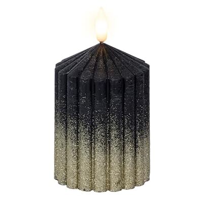 Lumineo LED Kerze mit Timerfunktion 7x10cm Wachs mit Rillen & Glitzer Echtwachskerze batteriebetrieben Wachskerze Stumpenkerze Schwarz Warmweiß Lumineo LED Kerze mit Timerfunktion 7x10cm Wachs mit Rillen & Glitzer Echtwachskerze batteriebetrieben Wachskerze Stumpenkerze Schwarz Warmweiß