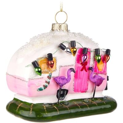 BRUBAKER Rosa Wohnwagen mit Lichterkette und Flamingos Handbemalte Weihnachtskugel aus Glas 10 cm Florida Trailer Baumkugel mit Weihnachtsdeko Christbaumschmuck Figur Lustig Deko Anhänger BRUBAKER Rosa Wohnwagen mit Lichterkette und Flamingos Handbemalte Weihnachtskugel aus Glas 10 cm Florida Trailer Baumkugel mit Weihnachtsdeko Christbaumschmuck Figur Lustig Deko Anhänger
