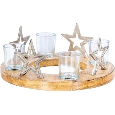 levandeo Adventskranz ø30cm Mango Holz Silber Natur Kerzenhalter Sterne Weihnachten Teelichthalter Weihnachtsdeko Kerzenständer Tischdeko Deko levandeo Adventskranz ø30cm Mango Holz Silber Natur Kerzenhalter Sterne Weihnachten Teelichthalter Weihnachtsdeko Kerzenständer Tischdeko Deko