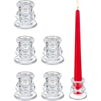 Relaxdays Stabkerzenhalter Glas, 6er Set, geschwungene Kerzenständer für Stabkerzen, H x D: 5,5 x 5,5 cm, transparent Relaxdays Stabkerzenhalter Glas, 6er Set, geschwungene Kerzenständer für Stabkerzen, H x D: 5,5 x 5,5 cm, transparent