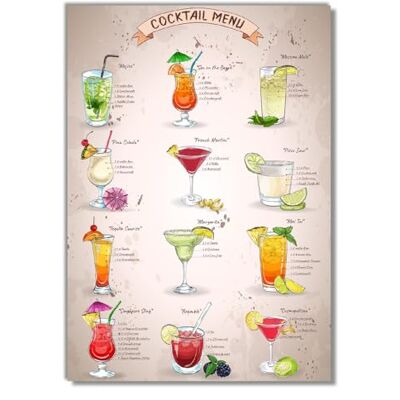 Wallario selbstklebendes Poster Cocktail-Menü, Aufkleber in Premiumqualität, Klebefolie Größe: 70 x 100 cm (Riesenposter) Wallario selbstklebendes Poster Cocktail-Menü, Aufkleber in Premiumqualität, Klebefolie Größe: 70 x 100 cm (Riesenposter)