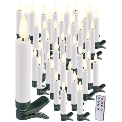 Lunartec Weihnachtskerzen: 40er-Set LED-Weihnachtsbaumkerzen mit Dochten und Flammen-Effek, weiß (LED Weihnachts Kerze, Christbaumkerzen, 3D) Lunartec Weihnachtskerzen: 40er-Set LED-Weihnachtsbaumkerzen mit Dochten und Flammen-Effek, weiß (LED Weihnachts Kerze, Christbaumkerzen, 3D)