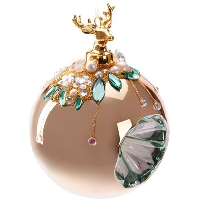 BRUBAKER Premium Weihnachtskugel Gold mit Hirsch Figur 10 cm Christbaumschmuck mit Perlen Dekorationen Von Hand dekorierte Baumkugel aus Glas Weihnachtsdeko Christbaumkugel BRUBAKER Premium Weihnachtskugel Gold mit Hirsch Figur 10 cm Christbaumschmuck mit Perlen Dekorationen Von Hand dekorierte Baumkugel aus Glas Weihnachtsdeko Christbaumkugel